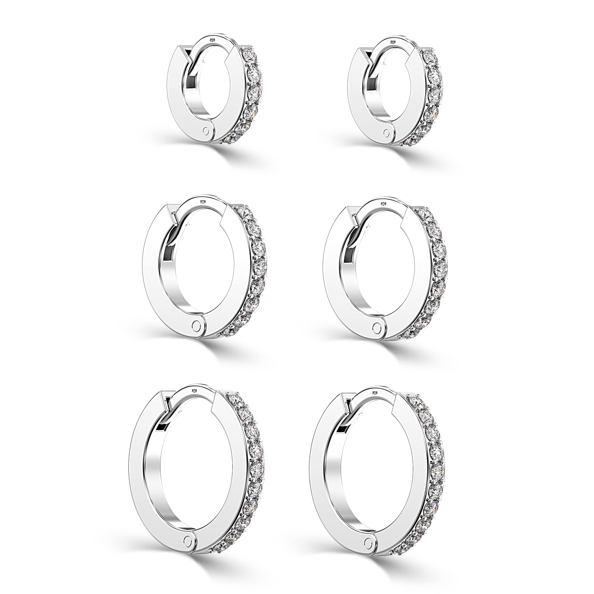 LeCalla 925 Sterling Silver BIS Hallmarked Post Small Hoop Earrings Hypoallergenic CZ Huggie Hoop Earring for Women 8MM 10MM 12MM (B0D73DTZNK) Amazon Price History, Amazon Price Tracker