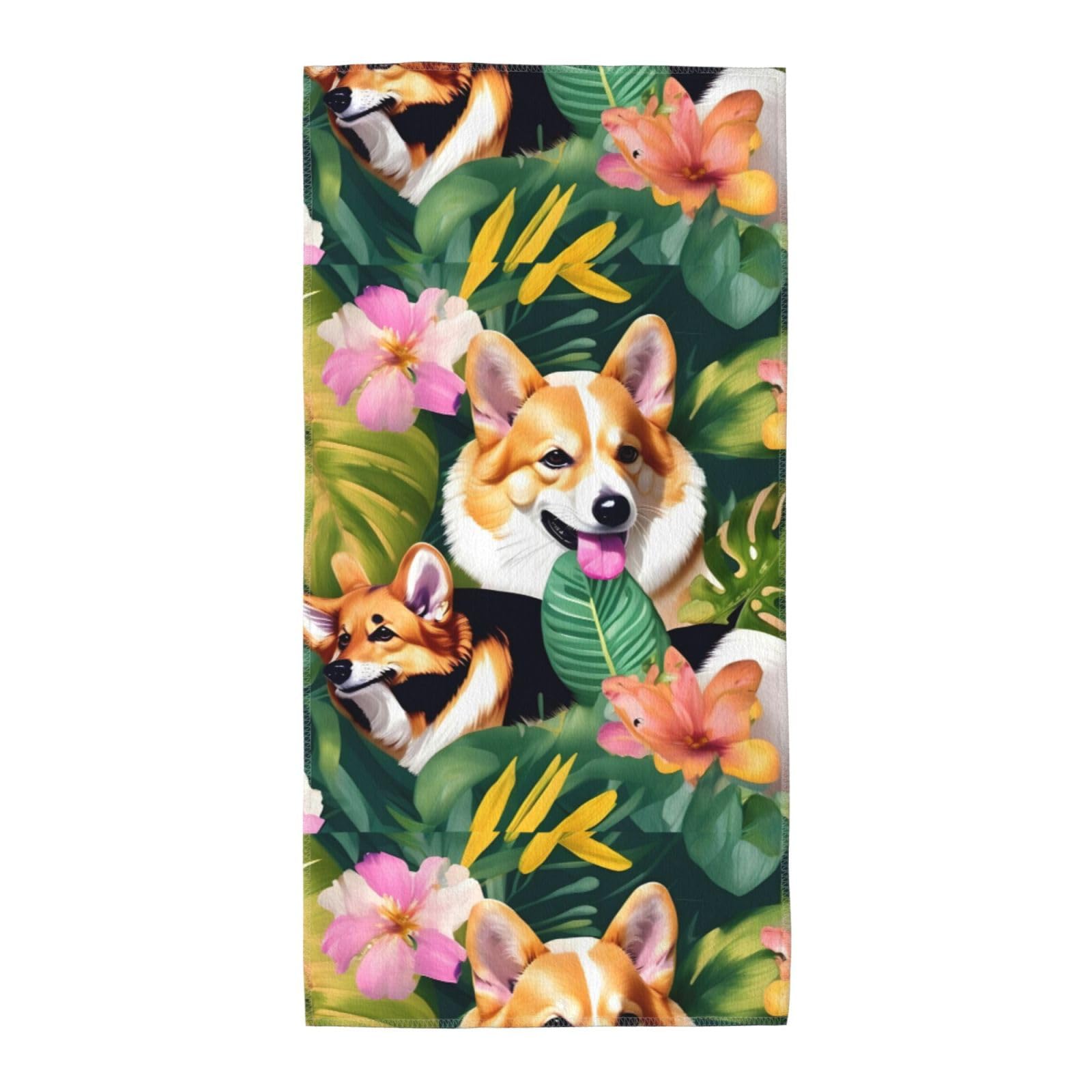 Cbaaghh Tropical Flower And Corgi Print Towel, Towels Thick Face Towels Fast Drying Washcloth For Bath, Spa, Gym