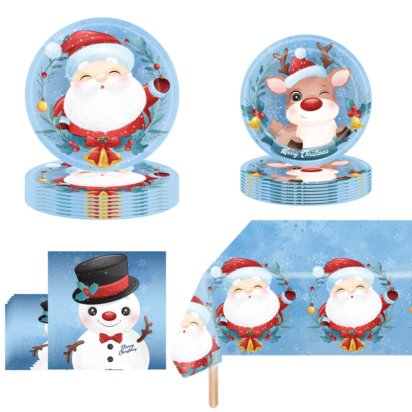 Set Stoviglie Di Carta Per Natale - 69 Pezzi Per 16 Ospiti, Con Tovaglia, Tovaglioli E Bicchieri