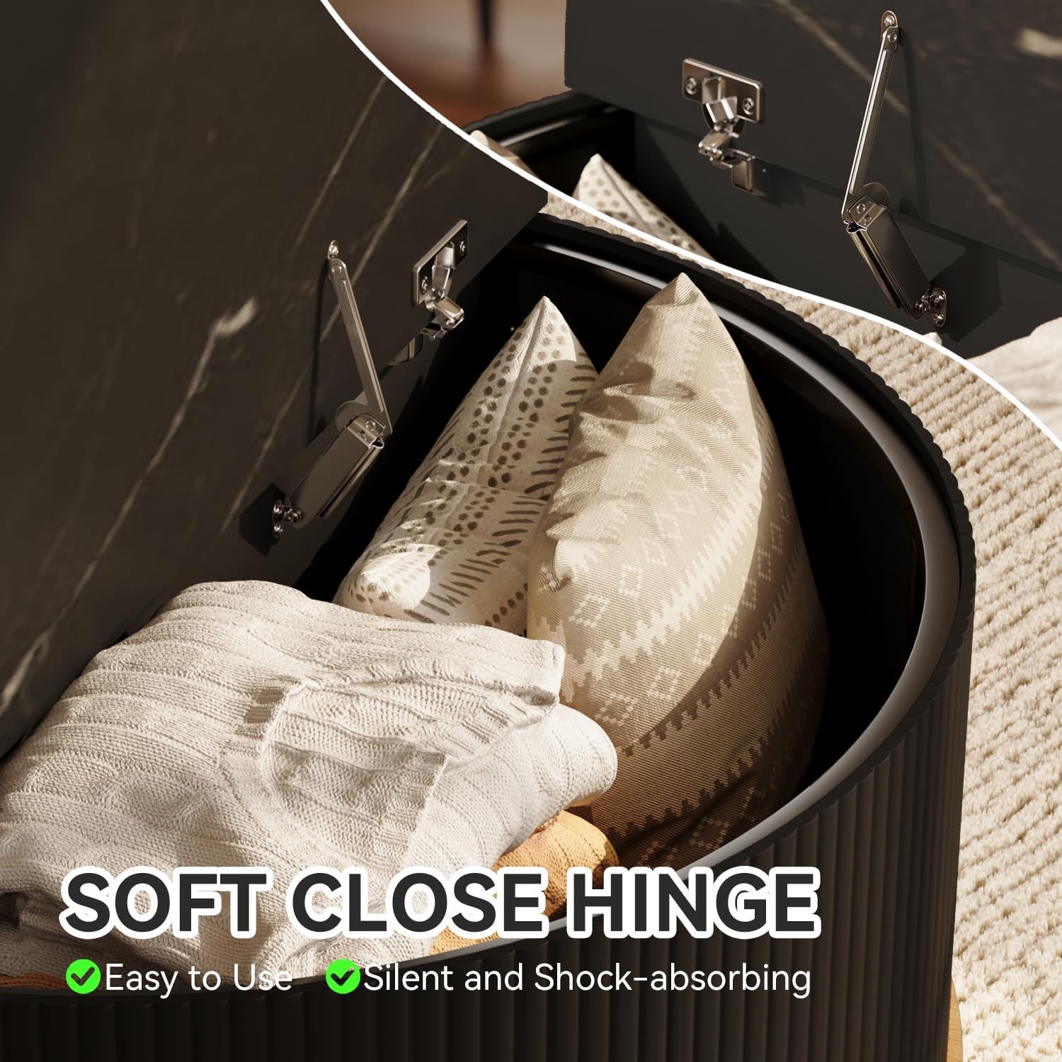 Round Coffee Table for Living Room, 31.5" Modern Fluted Coffee Table with Storage, Small Coffee Table with Sliding Door, Circle Drum Center Table with Faux Marble Flip-Top, Black