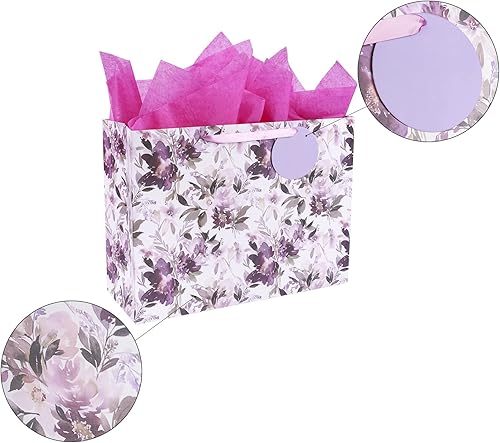 Miniatura 2 de MAYPLUSS Bolsa de regalo extra grande de 16 pulgadas con tarjeta de felicitación y papel de seda, floral morado para el día de la madre, cumpleaños