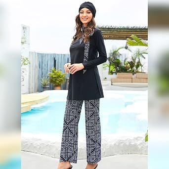 IBAKOM Modest Swimsuit for Women Islamic Long Sleeve Bathing Suit Full Body Muslin Burkini Rash Guard Set with Swim Hijab