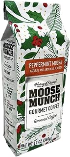 Moose Munch Peppermint Mocha Flavored Gourmet Ground Coffee, 100% Arabica, Holiday Limited Edition - 12 Ounce