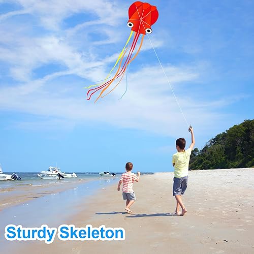 Miniatura 4 de Cometas grandes de pulpo, cometas de playa fáciles de volar para adultos y niños, actividades de juego al aire libre (rojo)