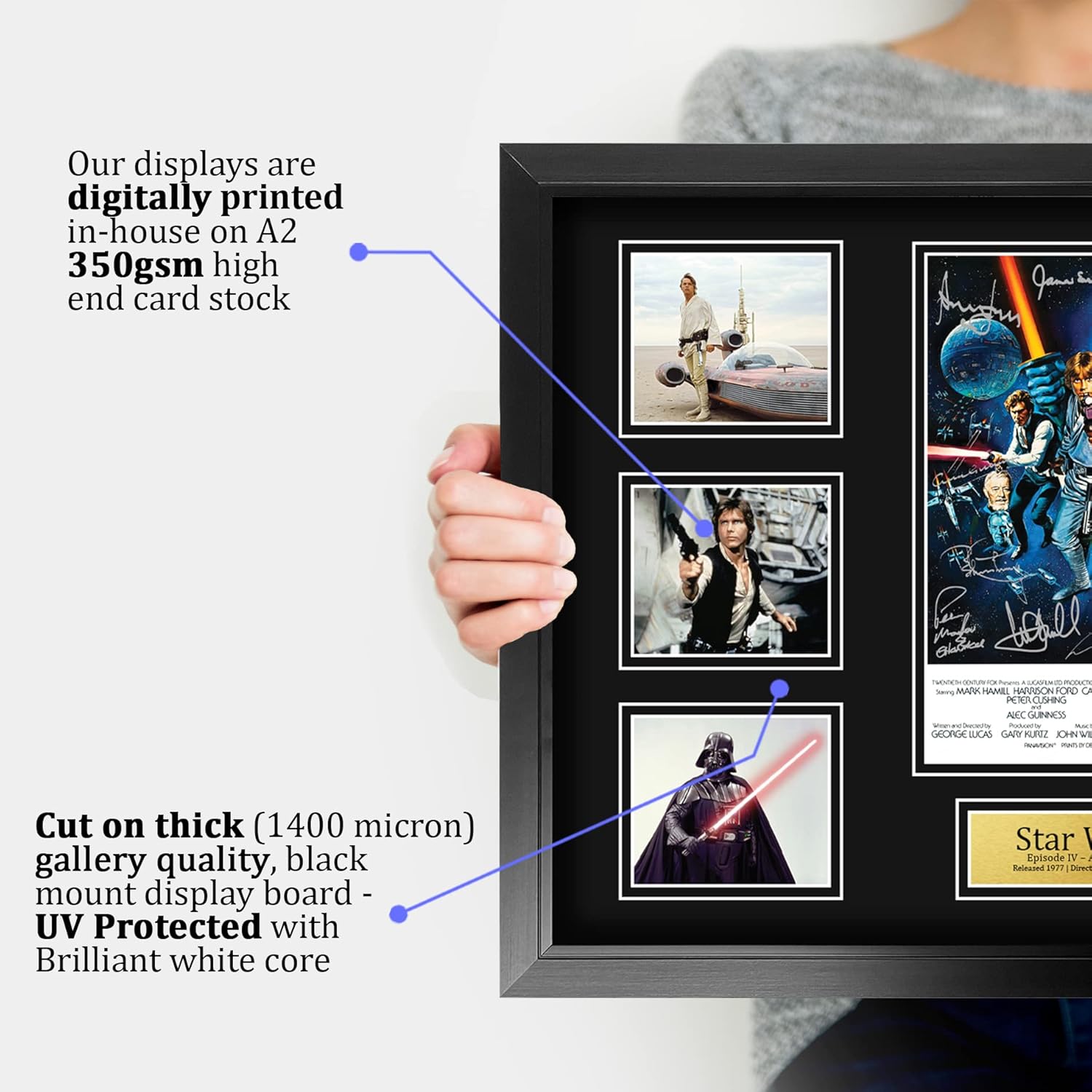 HWC Trading A New Hope Star Wars Gifts Printed Signed Autograph Presentation Display Montage for Movie Memorabilia Fans - A2 Framed