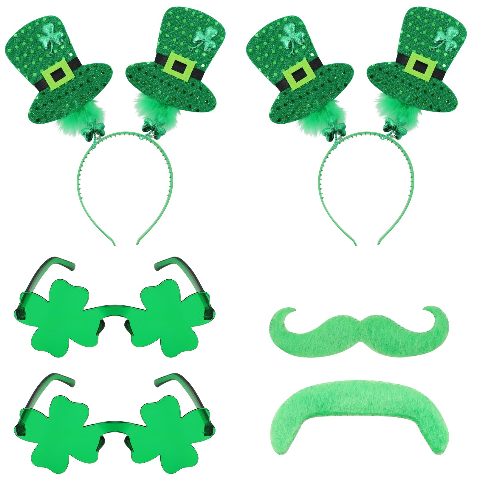 ZOCONE 6Pcs St Paddy's Day Accessories Includes 2 St Patrick Headband, 2 works of Shamrock Glasses