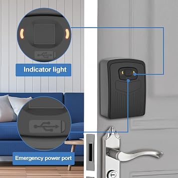 Smart Fingerprint Key Lock Box, Black, Bluetooth, WiFi Gateway, Remote Access, Large Capacity, Android/iOS App, Outdoor Key Safe Box