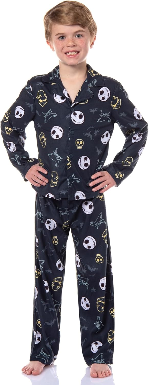 The Nightmare Before Christmas Pajamas for Kids - 2 Piece Jack Skellington Pajamas - Flannel Boys' Pajama Sets - Size 8 Black