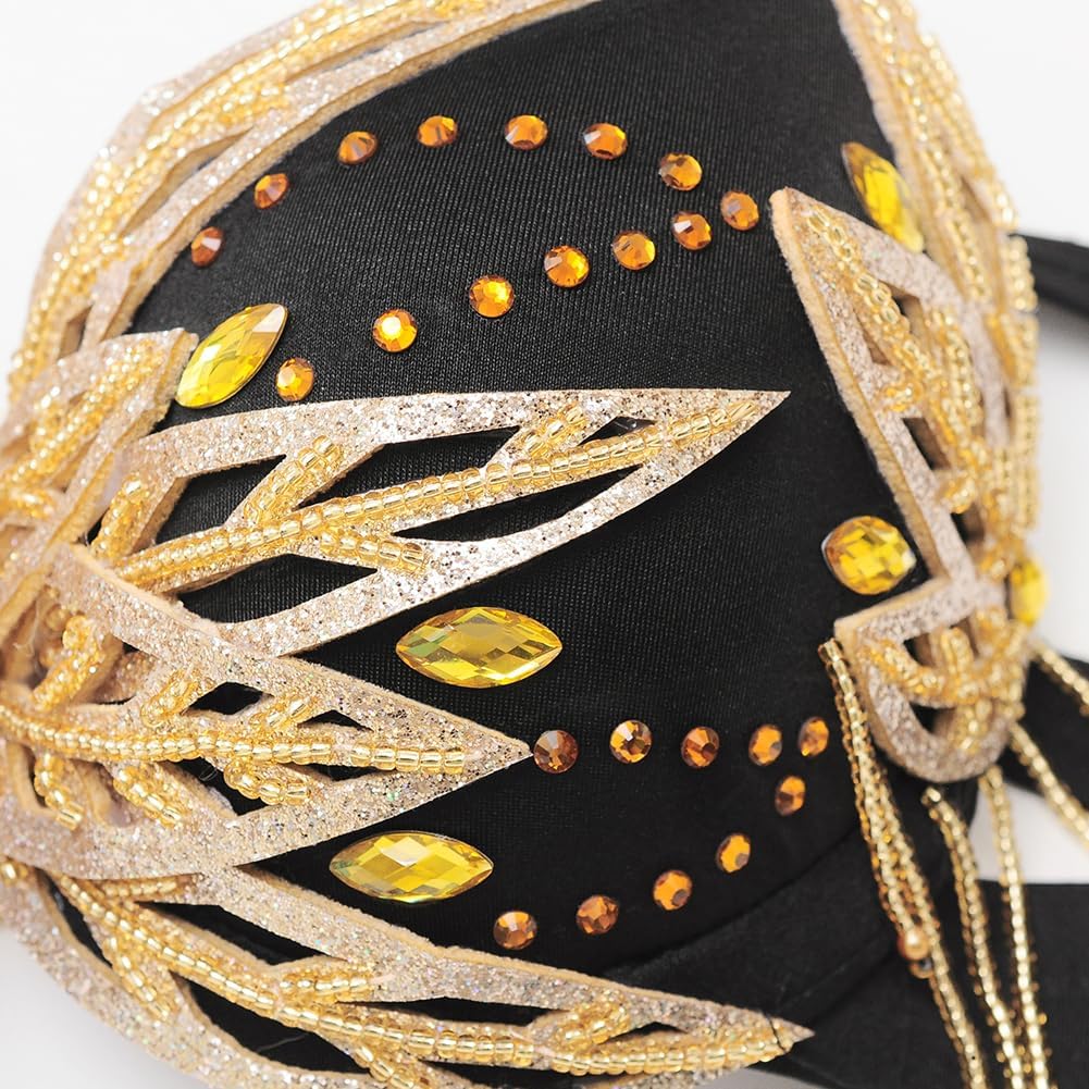 ROYAL SMEELA Handmade Beaded Bellydance Bra and Belt Set - Gold Fringe & Crystal Embellished for Performance & Events