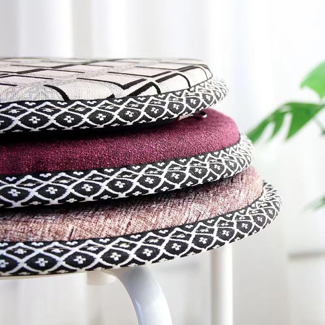 Cuscini rotondi per sedie per sgabelli, traspiranti, in cotone e lino, antiscivolo, con laccetti (giallo-marrone, 35 cm, confezione da 2), perfetti per casa, giardino, sala da pranzo e uso esterno