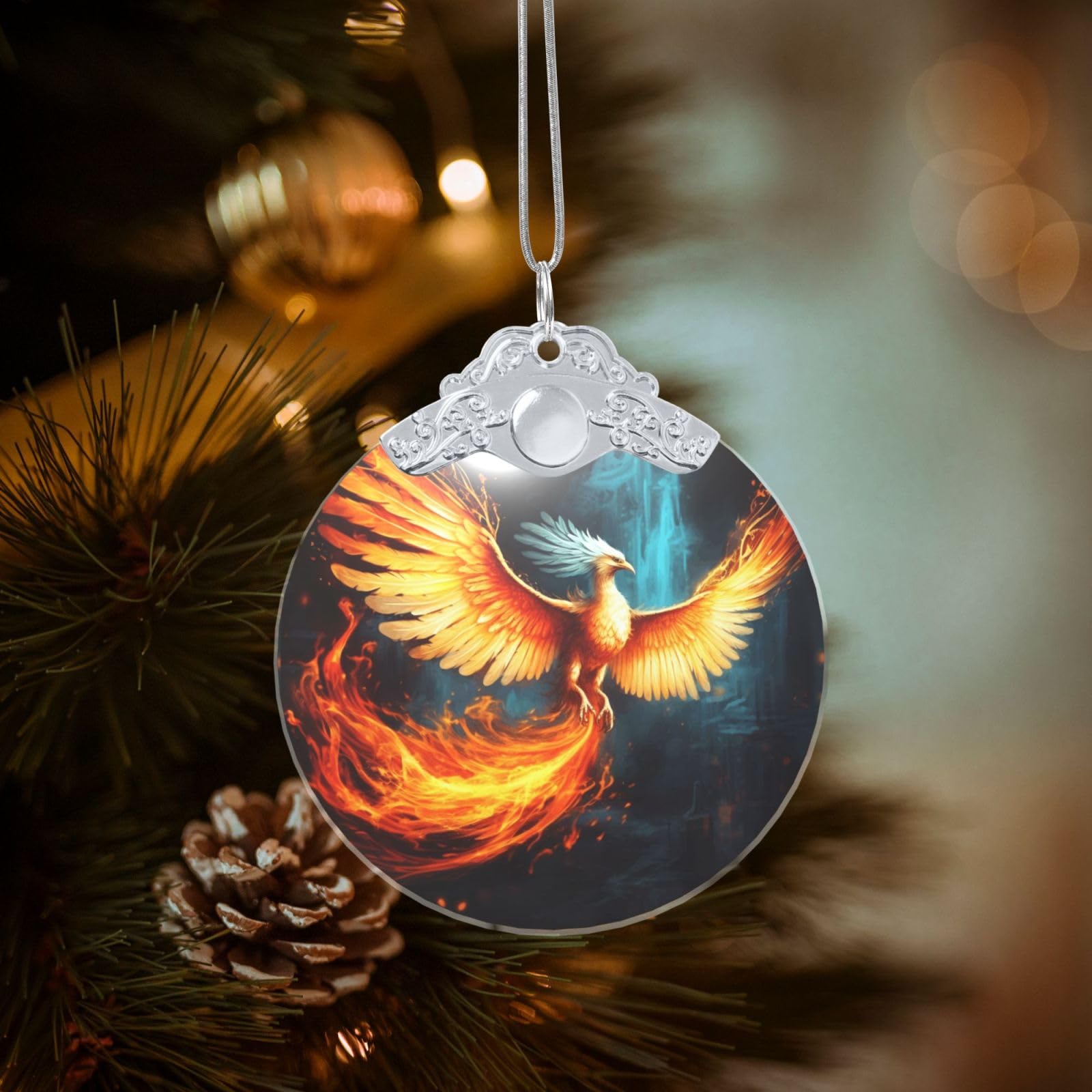Crystal Christmas Ornaments for Christmas Tree Decoration Hanging Beautiful Phoenix Ornament with Gold Ribbon Crafts Round Pendant for Keepsake Gifts Glass Xmas Decor Party Supplies