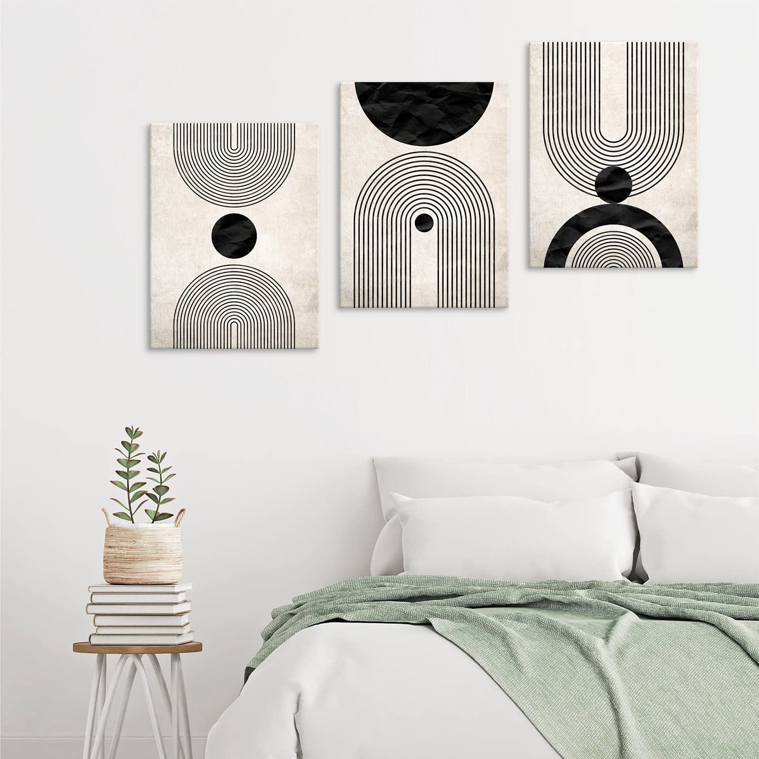 arteWOODS Wall Art Canvas Set Mid Century Boho Pictures Modern Abstract Geometric Wall Decor Minimalist Black Beige Bohemian Canvas Painting Artwork for Living Room Bedroom Office 12"x16"x3