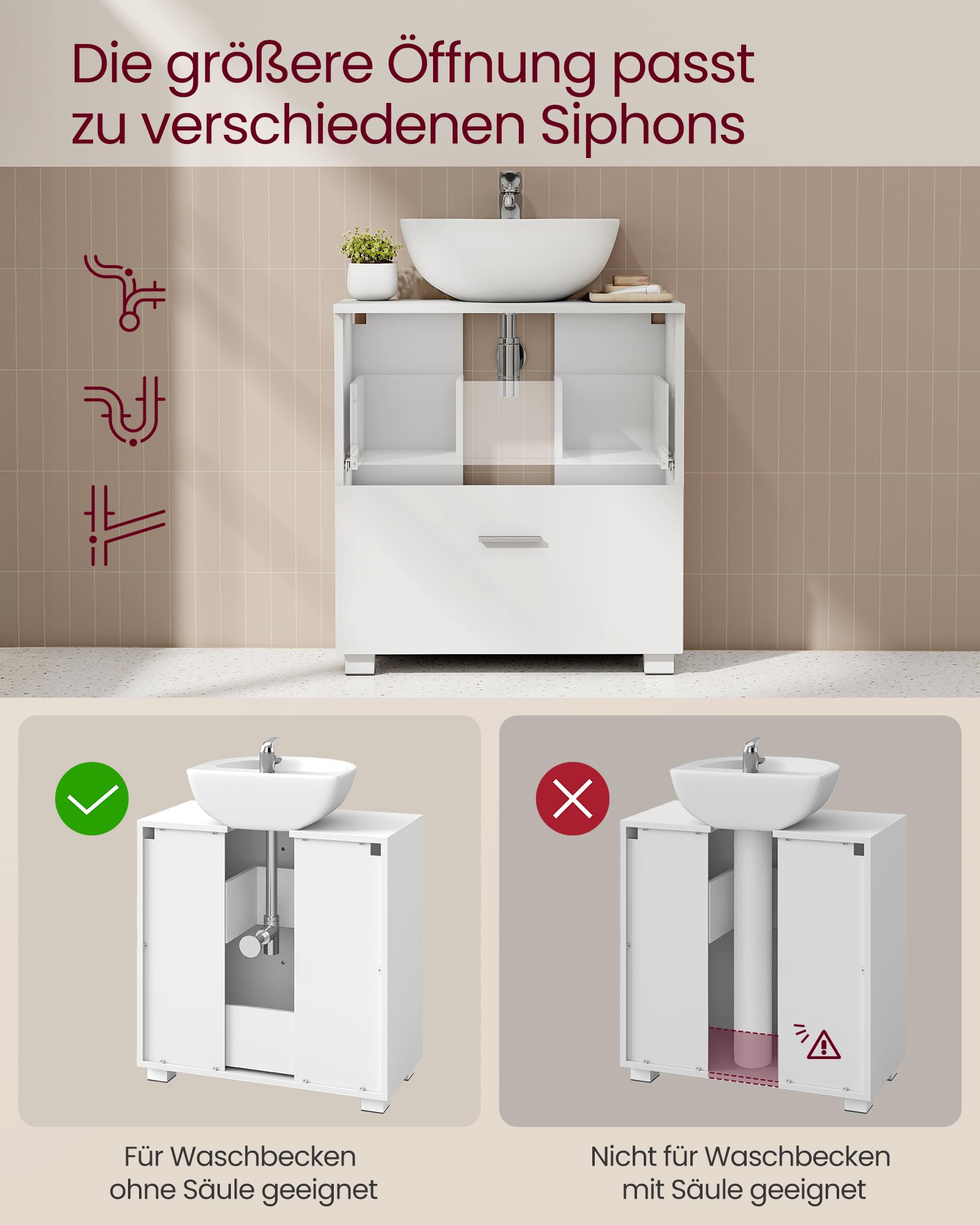 Waschbeckenunterschrank – 2 Schubladen, 60 cm breit