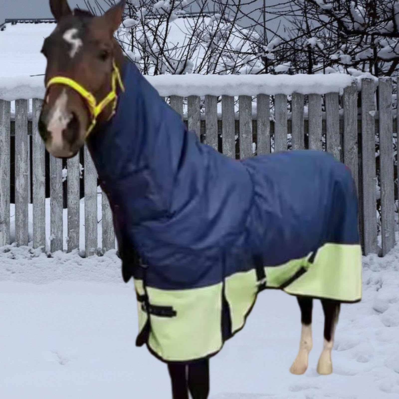 Manta de Invierno para Caballos con Protector Abdominal Integrado, Tejido Oxford 600D, Capucha Protectora, Hebilla Resistente, Apta para Establos Grup, Navy Blue L
