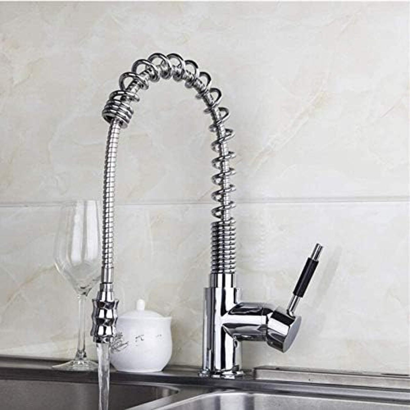 ZYCHSJXA Faucet Silver Single Handle Kitchen Mixer Pull Out Tap Hole 360 Rotate Copper Chrome Swivel Sink