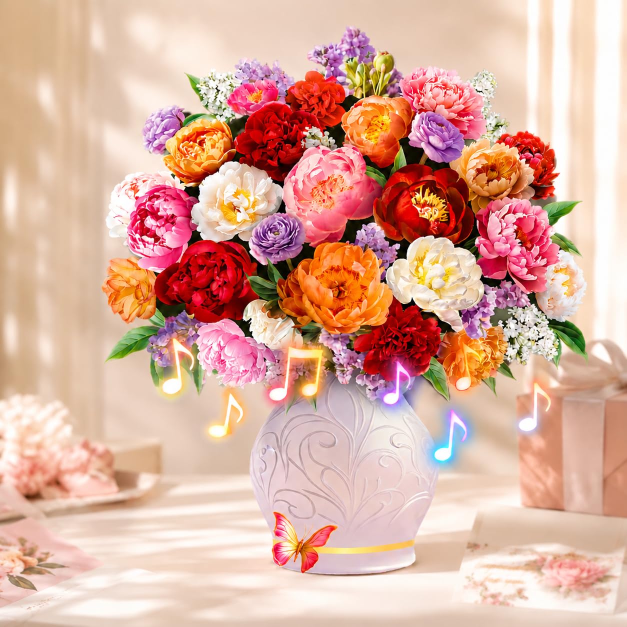 APOTODITO Tarjetas de cumpleaños para mujer, tarjeta de flores con música y luz, tarjeta 3D de ramo de flores, tarjetas de regalo para mamá, mujer, esposa, hija, novia
