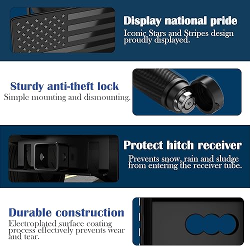 Miniatura 3 de Cubierta de enganche de remolque de metal con bandera estadounidense pesada para receptores de enganche de 2 pulgadas (con bloqueo de enganche