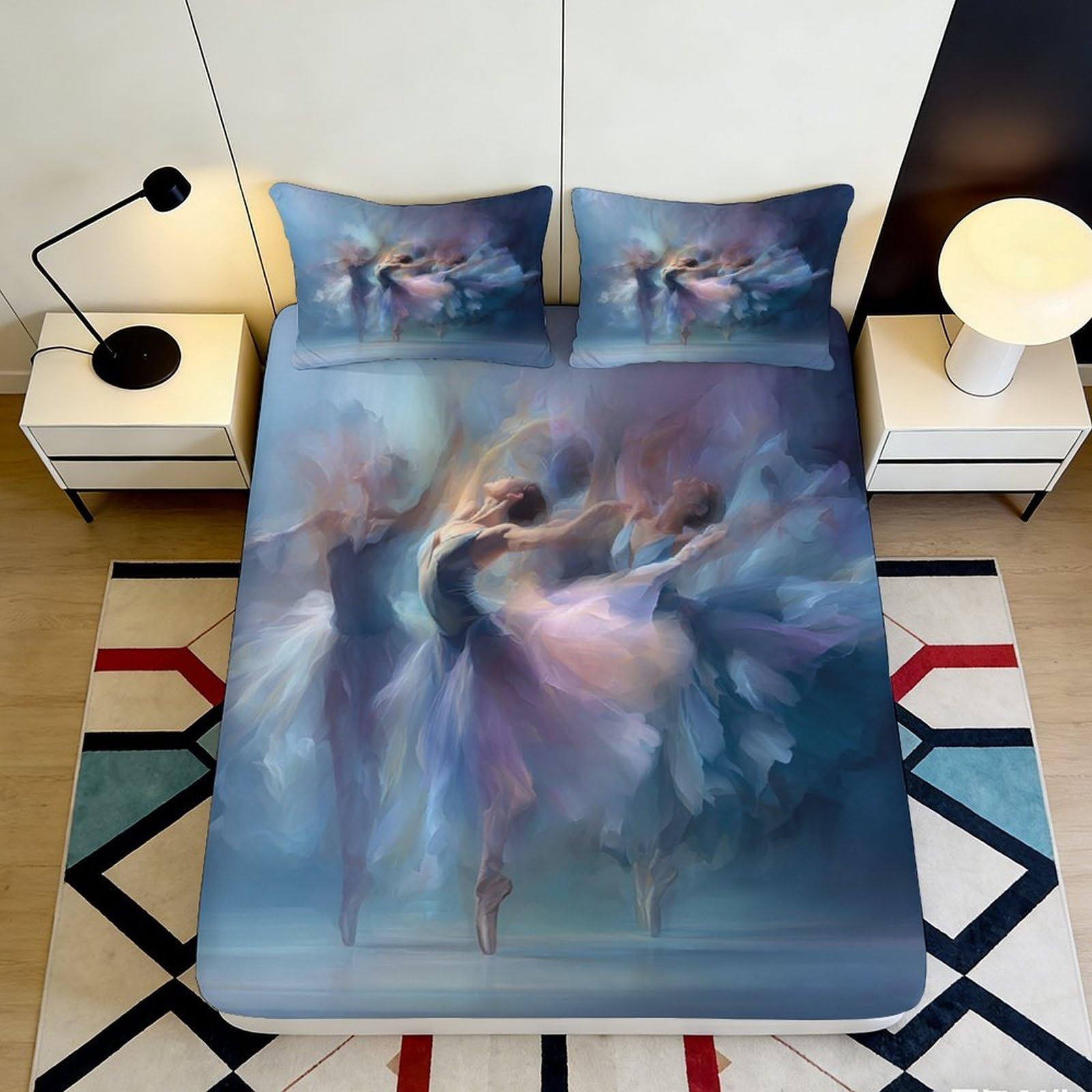 3D Printed Ballet Dance Fitted Sheet Microfiber Soft Artistic Bed Cover Bedroom Decor Mattress Protection 90x200x25cm