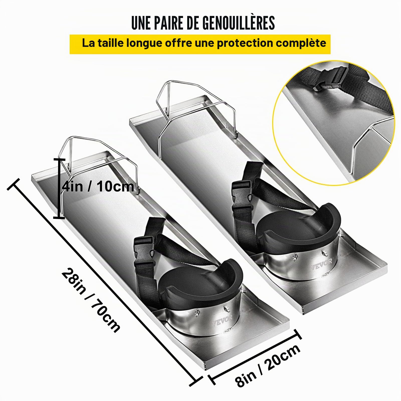 VEVOR Planche à Genoux Béton 70 x 20 cm 1 Paire avec Coussinets, Protège Genoux, Repose-Genoux en Acier Inoxydable, Protège-Genoux Coulissant, Genouillère Coulissante en Béton Finition