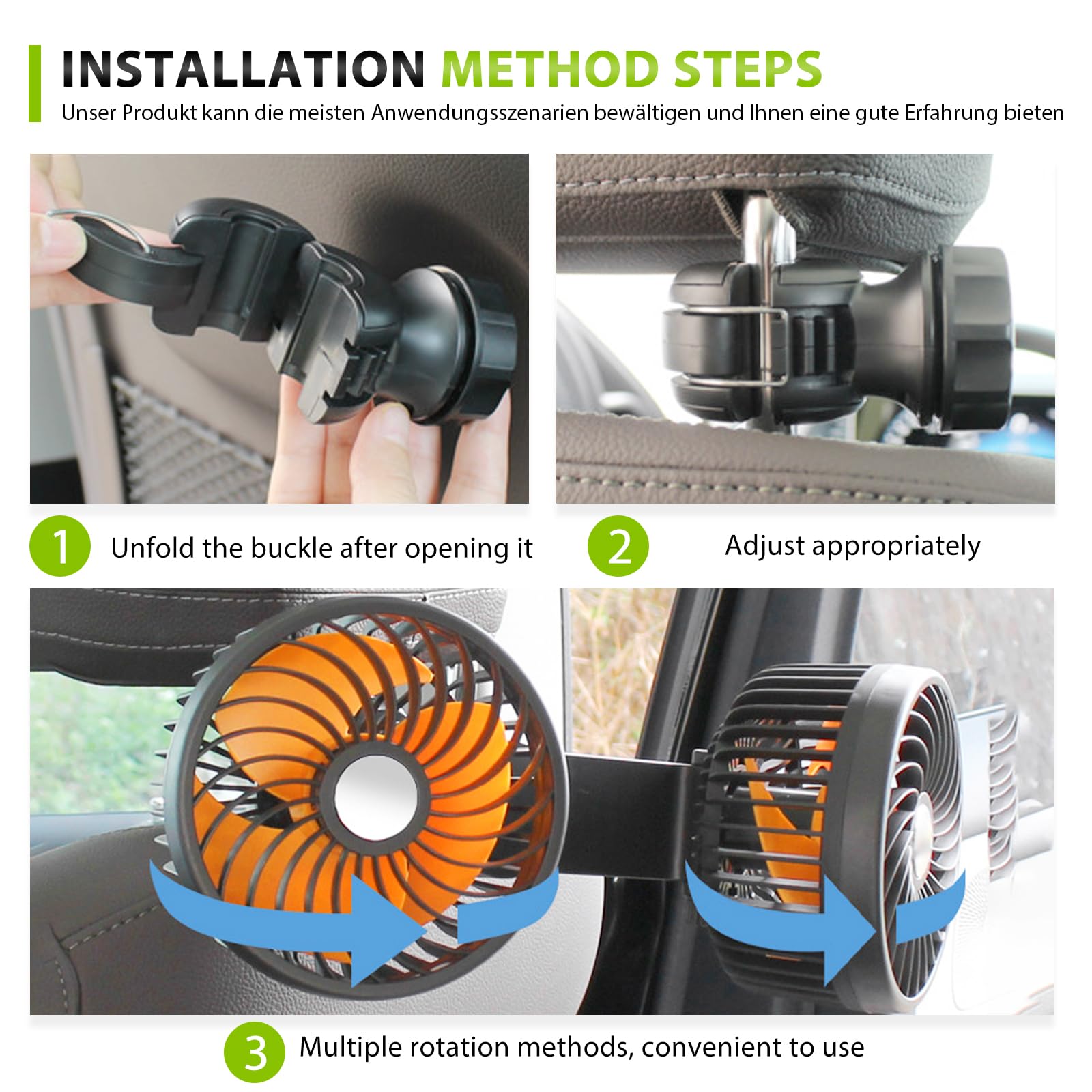 Ventilateur Double Tête Ventilateur Électrique Pour Voiture, Véhicules, Camping-Car, Suv