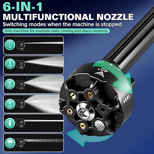 Miniatura 6 de Lavadora a presión inalámbrica alimentada por batería; lavadora eléctrica inalámbrica portátil de 1100 PSI, con motor sin escobillas, 2 paquetes
