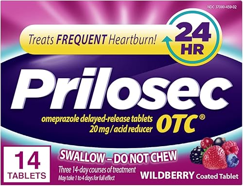 Prilosec OTC, Omeprazol de liberación retardada de 20 mg, reductor de ácido, trata la acidez estomacal frecuente para alivio de 24 horas, todo el