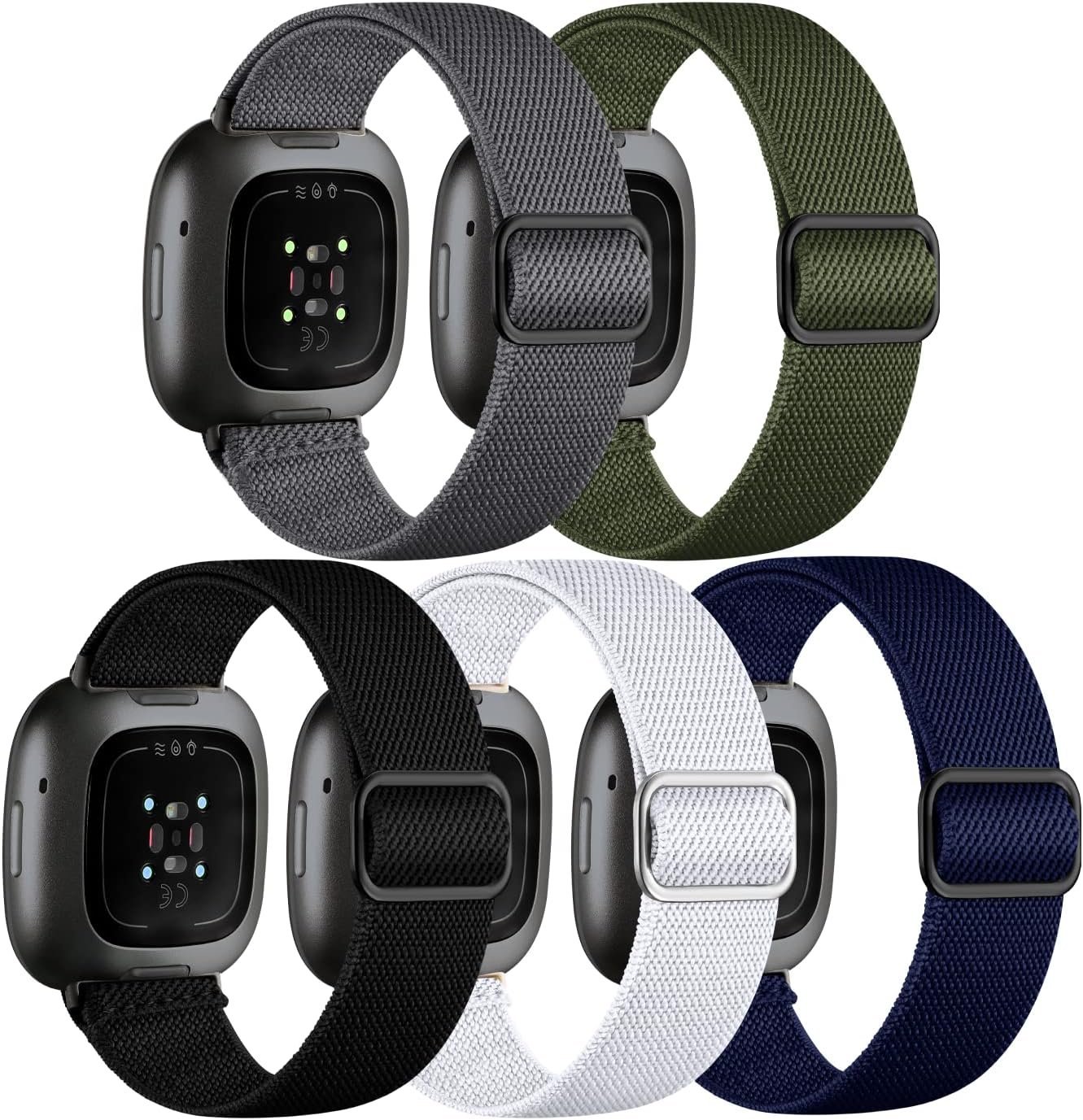 Adorve Compatible with Fitbit Versa 3 Bands/Fitbit Versa 4 Band/Fitbit Sense Bands for Men Women, Adjustable Stretchy Solo Loop Elastic Nylon Sport Strap for Smart Watch Replacement