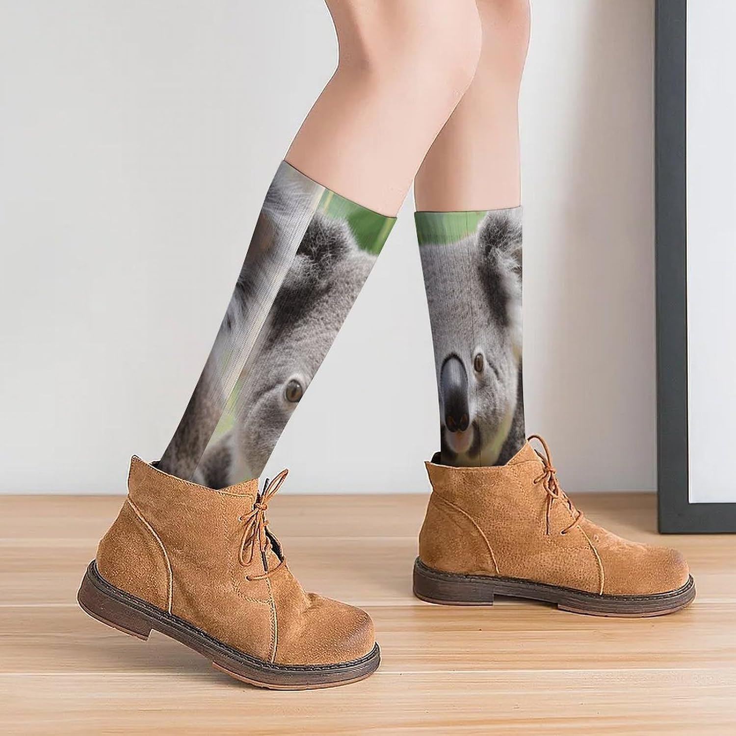 Breathable Crew Sock, Moisture Wicking, Athletic Calf Socks, Cozy | Cute Koala Compression Socks for Women Men, Lightweight High Work Socks for Business, Casual