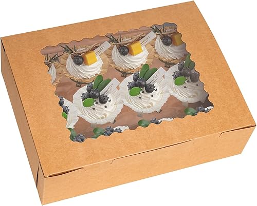 Miniatura 6 de Rarapop Paquete de 25 cajas para cupcakes con capacidad para 12 cupcakes estándar, soportes para cupcakes de grado alimenticio, cajas de panadería