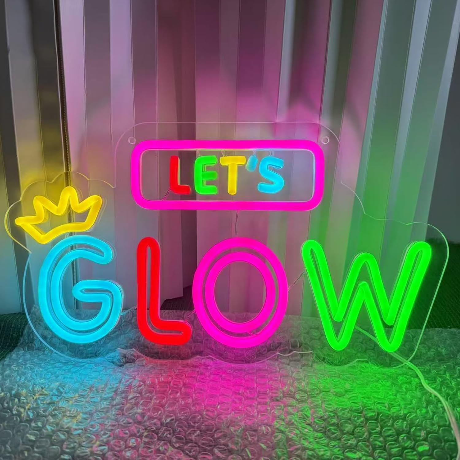 Let's Glow Neon Signs for Wall Decor - 8 * 15 Inches - Glow Party LED Lights with Dimmer Switch, USB Powered Acrylic Neon Lights for Bedroom Party Wedding Birthday Bar and Man Cave Decor