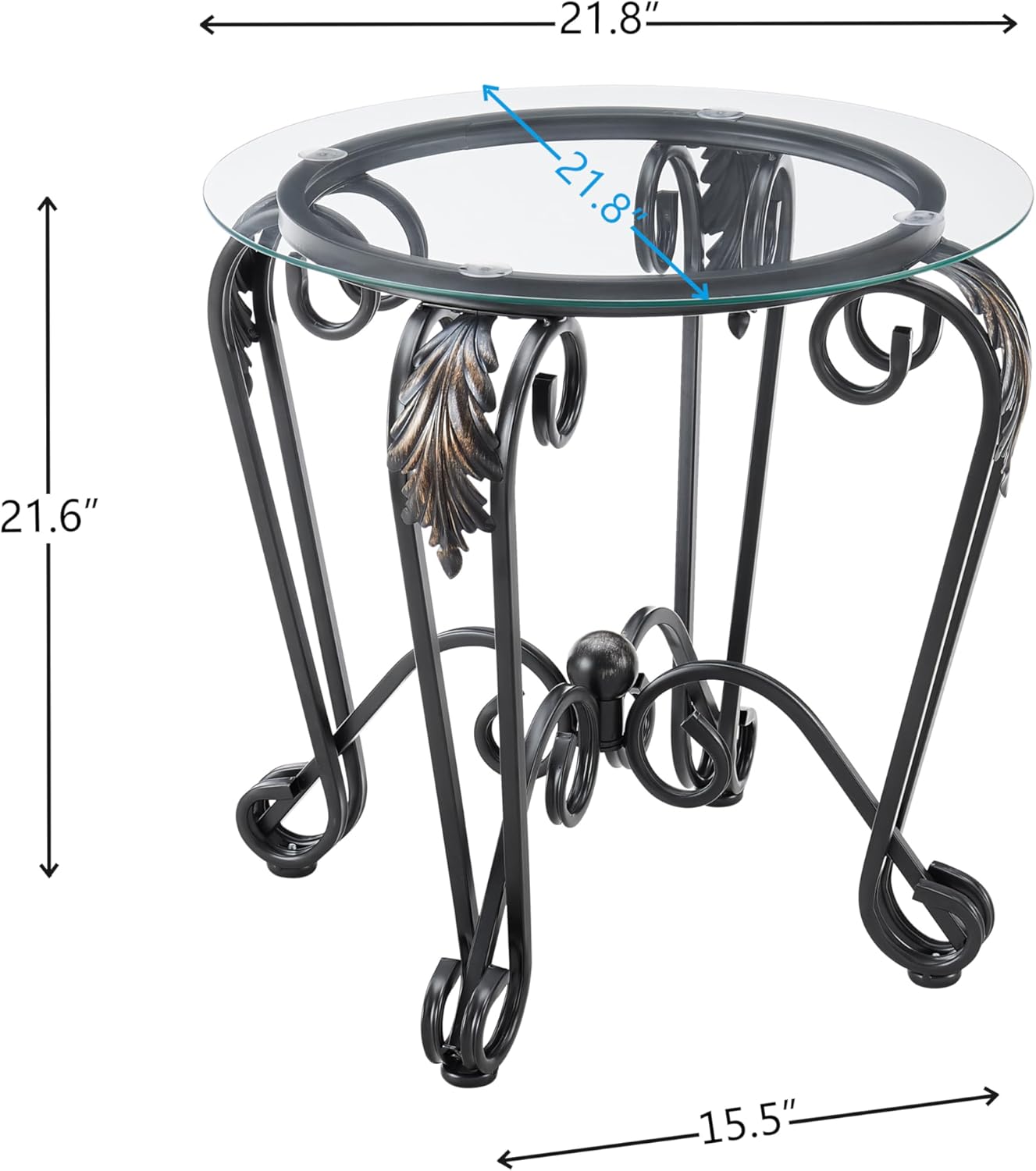 3-Piece Glass Coffee Table Set for Living Room, Rustic Black Metal Frame Accent Table Set with 1 Elliptical Center Coffee Table & 2 Round End Tables, Tempered Glass Top Vintage Furniture