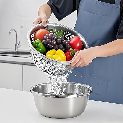 Miniatura 7 de Colador de arroz de acero inoxidable 304, colador microporoso, coladores y coladores, cuenco de lavado para lavar frutas con colador, cuenco de