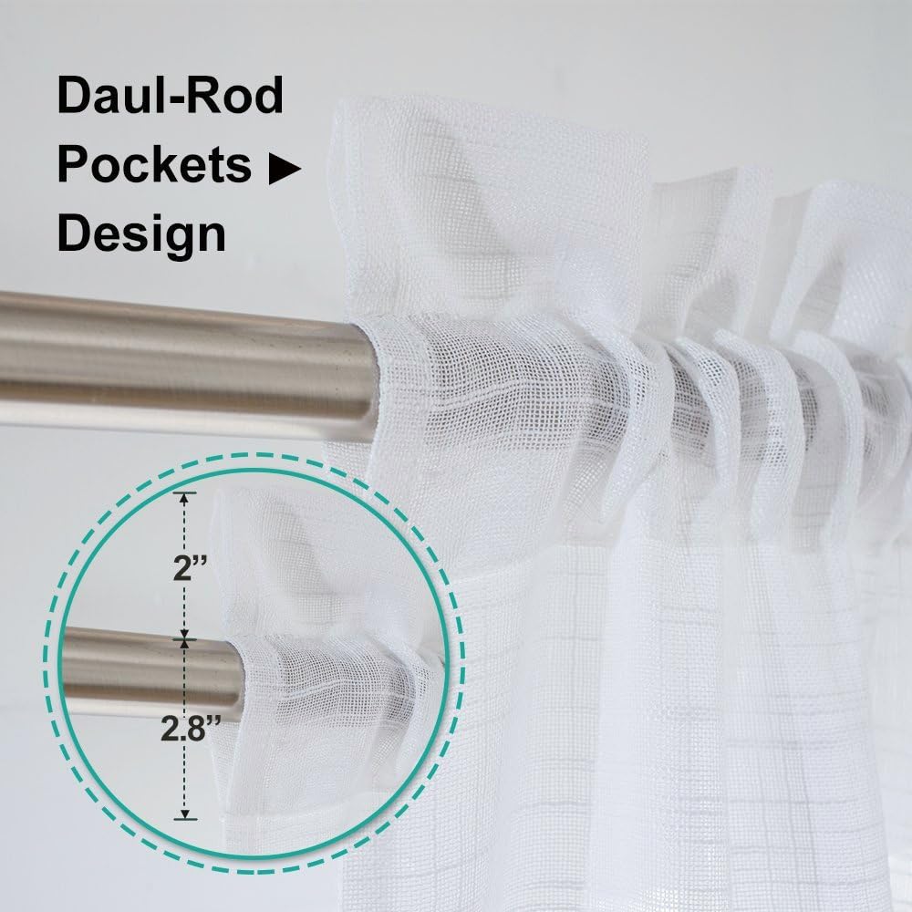 NICETOWN Kitchen Curtains Valances and Swags - Home Decor Valance Solid Color Rod Pocket Faux Linen Textured Swags for Small Window (Set of 2 Pieces, 36 inches W x 63 inches L Each Panel, White) …