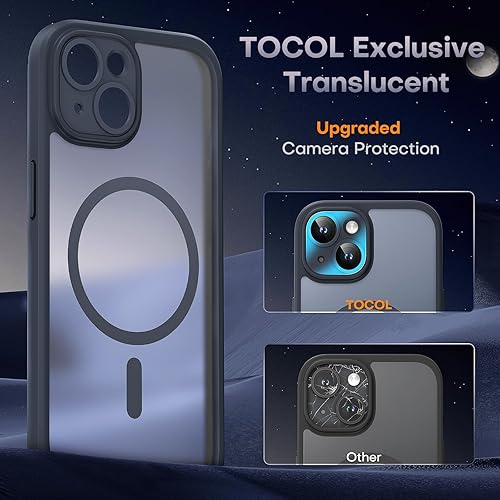 Miniatura 6 de TOCOL Funda magnética para iPhone 15, protección completa mejorada de la cámara, compatible con Magsafe, protección contra caídas, translúcida mate,