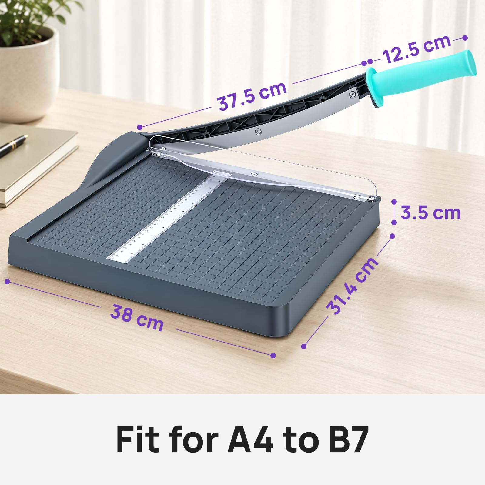Papierschneider A4, Schneidemaschine Papier bis zu 12 Blatt, 12 Zoll Schnittlänge, Manueller Hebelschneider mit Hoher Präzision für Karten, Fotos, Papier und Karton (Dunkelgrau)