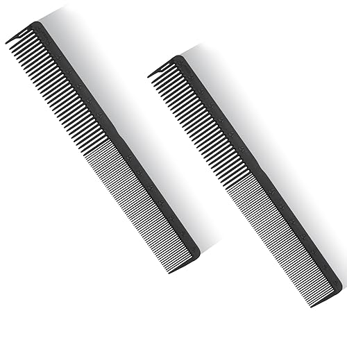 PERFEHAIR Paquete de 2 peines profesionales de corte de pelo de dientes redondos, 7.4 pulgadas, fibra de carbono negra, antiestático y resistente al