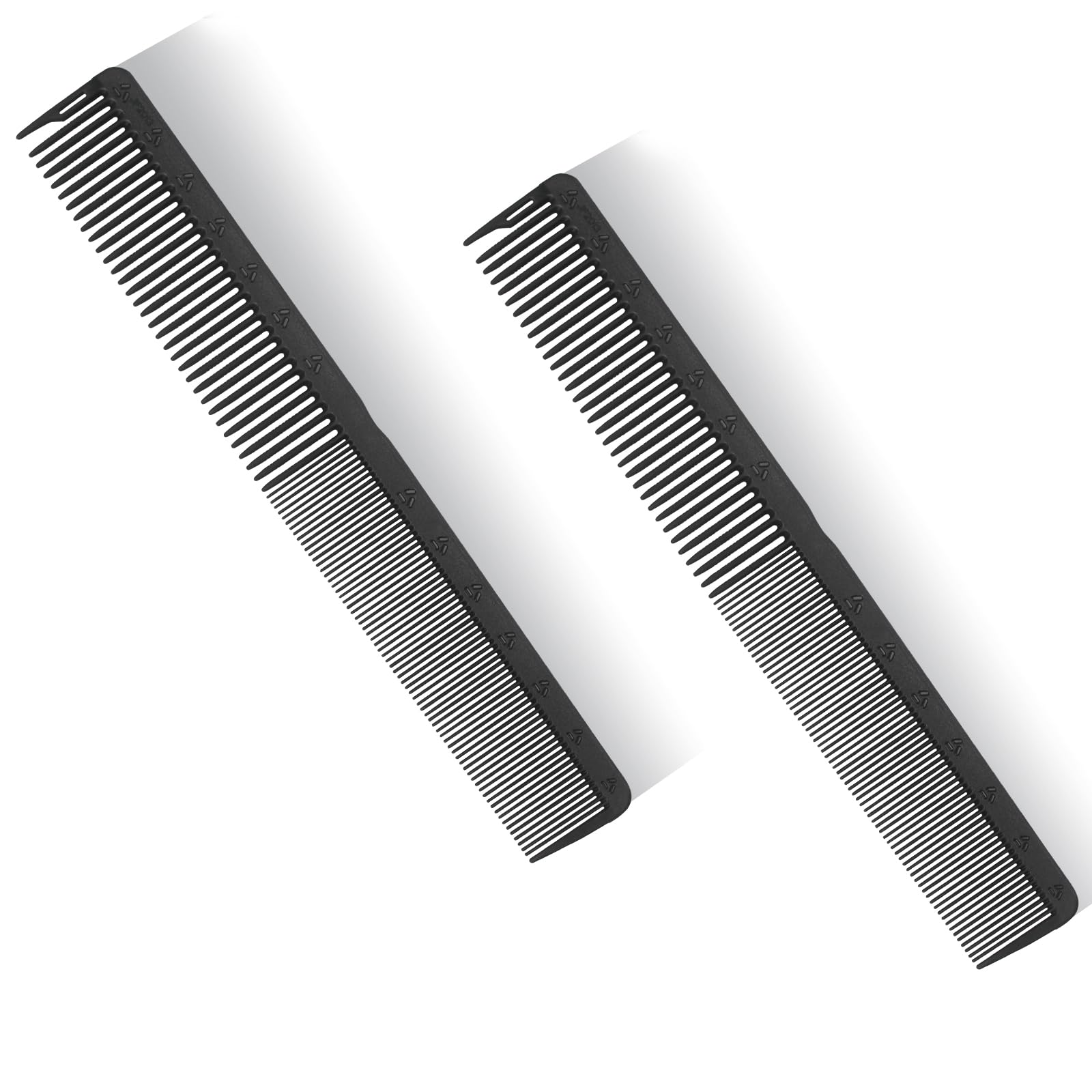 PERFEHAIR 2-Pack Professional Round Tooth Hair Cutting Comb - 7.4 Inch, Black Carbon Fiber Anti-Static & Heat Resistant, Durable Barber Combs with