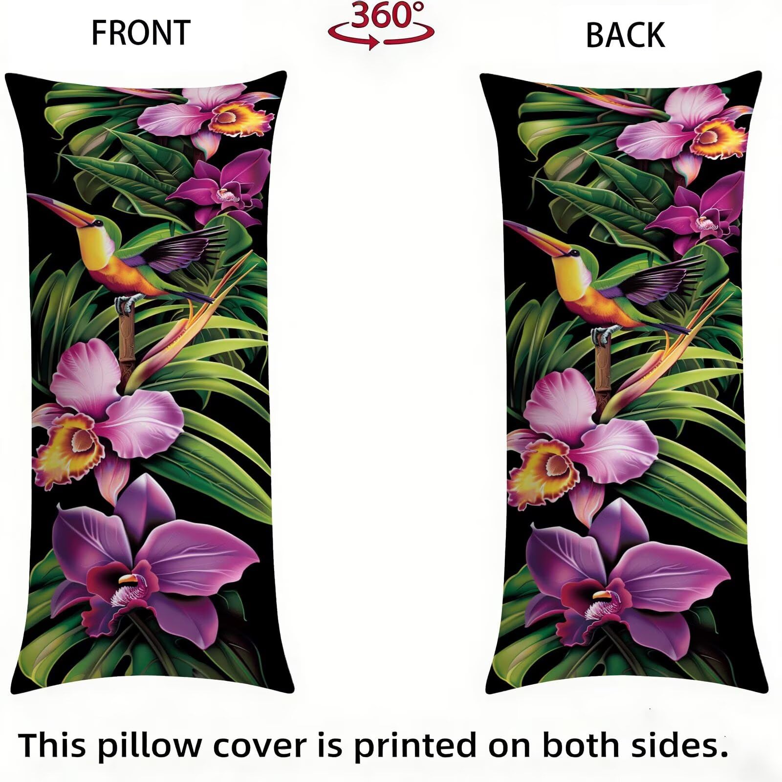 Funda de Almohada 60 x 180 cm Verde Protector Almohada 180 cm con Cremallera Invisible, Lino Durable y Transpirable Pillow Case Largas Flor Impresión a Doble Cara para Cama, Sofá y Dormitorio dg-464