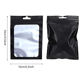 Boao 100 Pieces Resealable Foil Food Storage Bags with Clear Window Coffee Beans Candy Packaging Pouch for Food Small Business Supplies for Jewelry Self Sealed Storage Bags(6.3 x 9.4 Inch,Black)