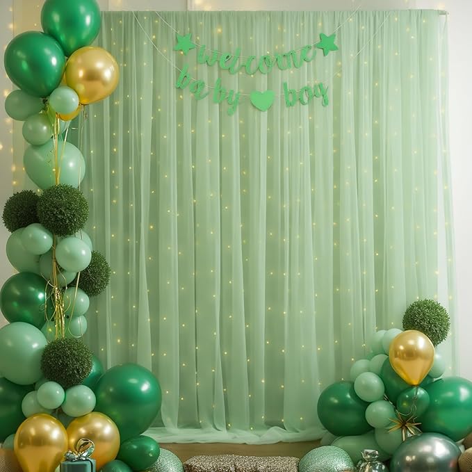 Cortina de Tul Verde Oliva con Luces 10x8 Pies para Fiestas Fondos Foto miniatura 3