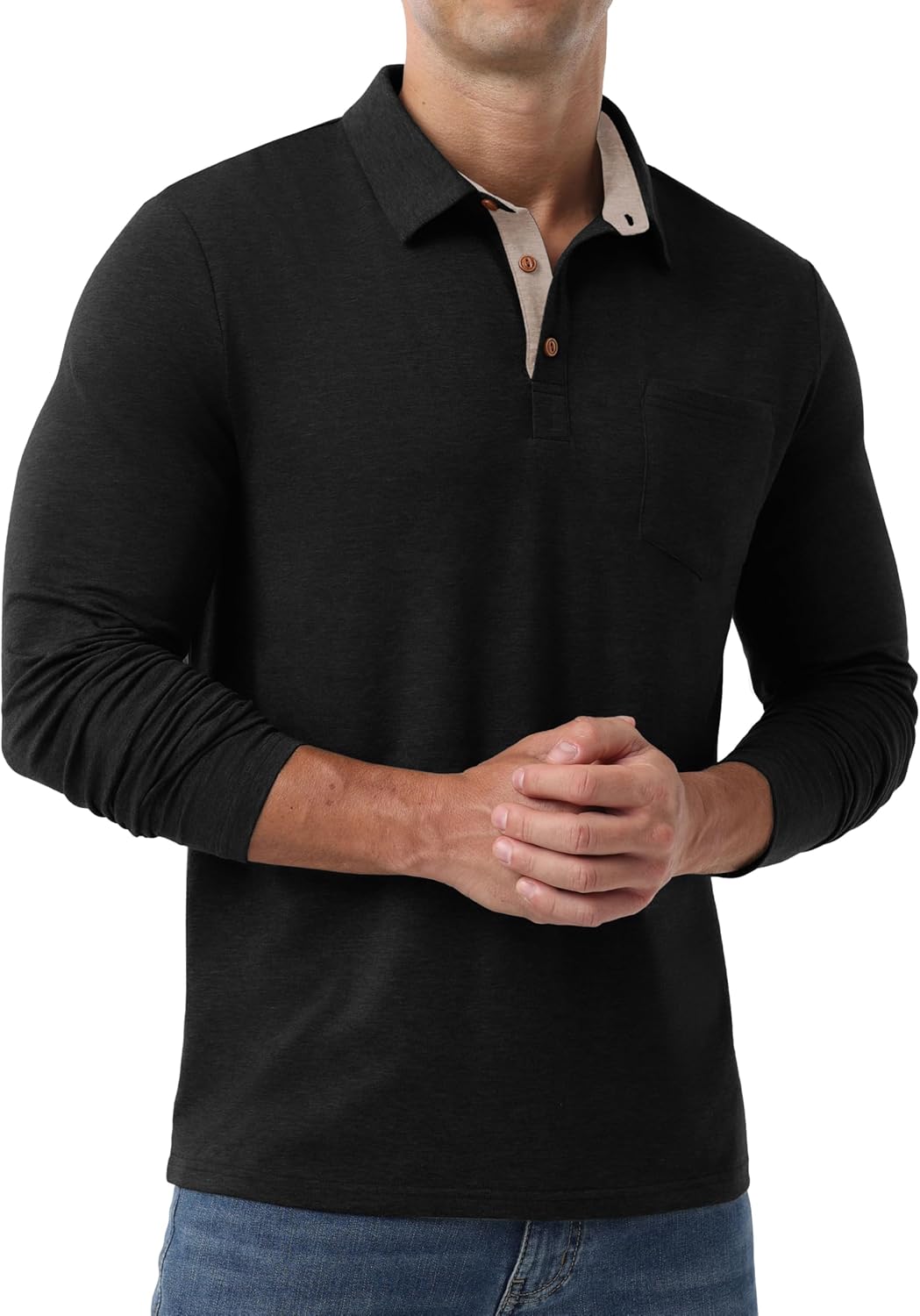Sailwind Mens Long Sleeve Polo Shirts Button Casual Tee Cotton Collared Golf T Shirts with Pocket - Image 5