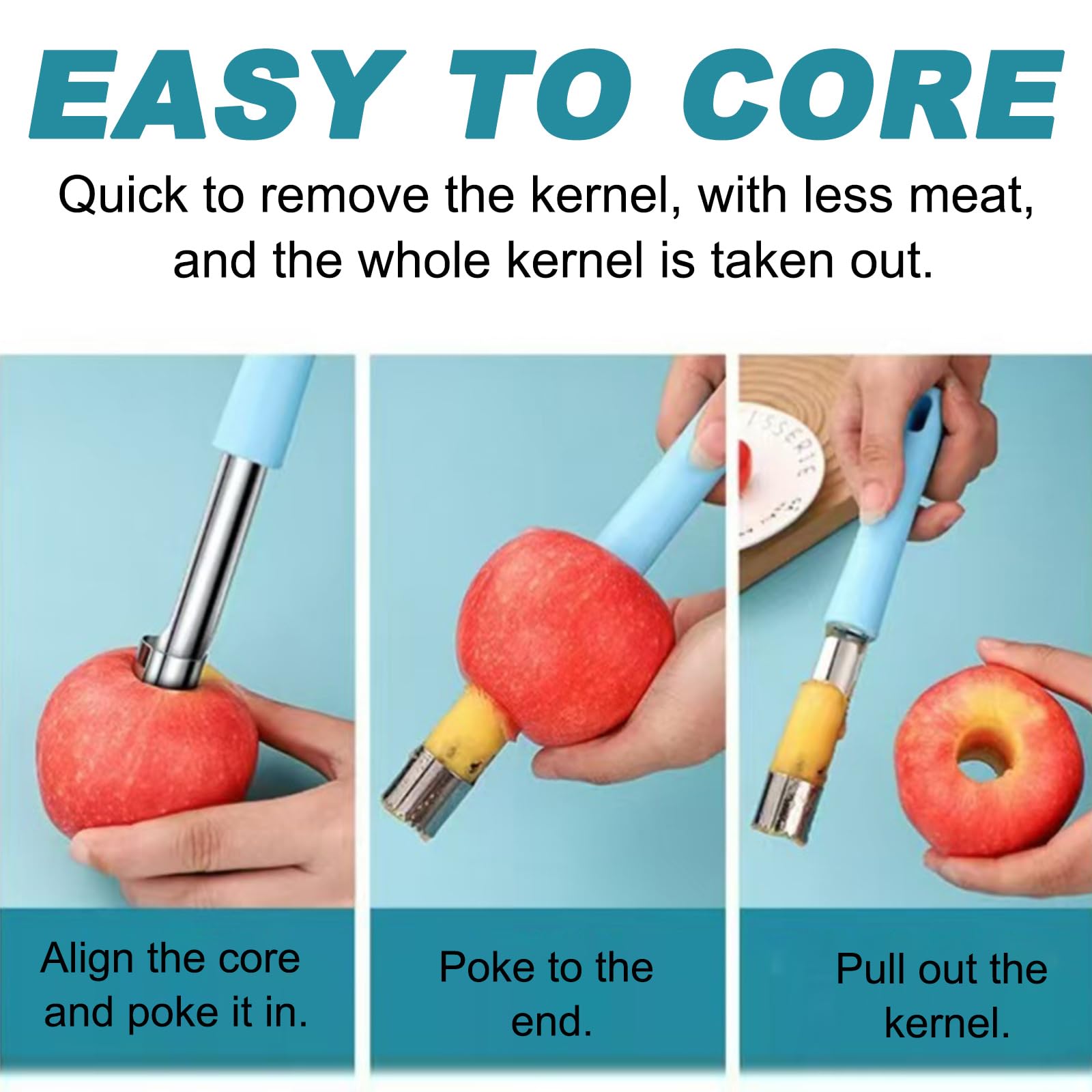 KASESSS 3 Pieces Apple Corer Portable, Stainless Steel Apple Corer Remover, Apple Core Remover Easy to Use Durable - Image 2