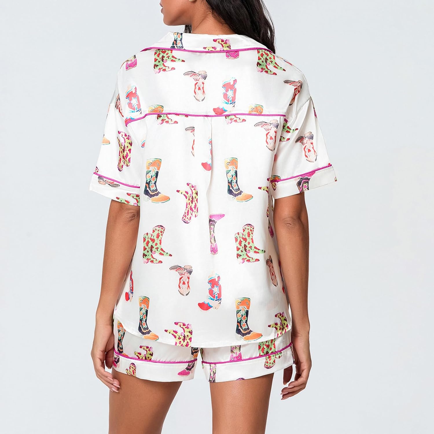 Women Satin Pajamas Shorts Sets Y2k Silk PJs 2 Piece Outfits Collar Long Sleeve Button Down Shirt Lounge Pants Sets - Image 3