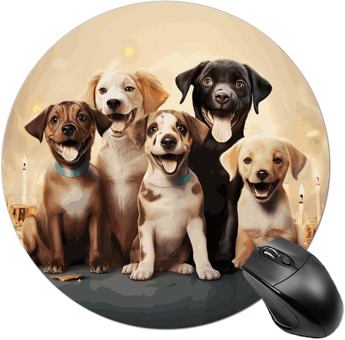 Round Mouse Pad Waterproof Small Mousepad Dogs Happy Party Mouse Mat with Non-Slip Rubber Base Cute Computer Mat for Office Home Gaming Laptop Desk Accessories 7.8 X 7.8 Inch