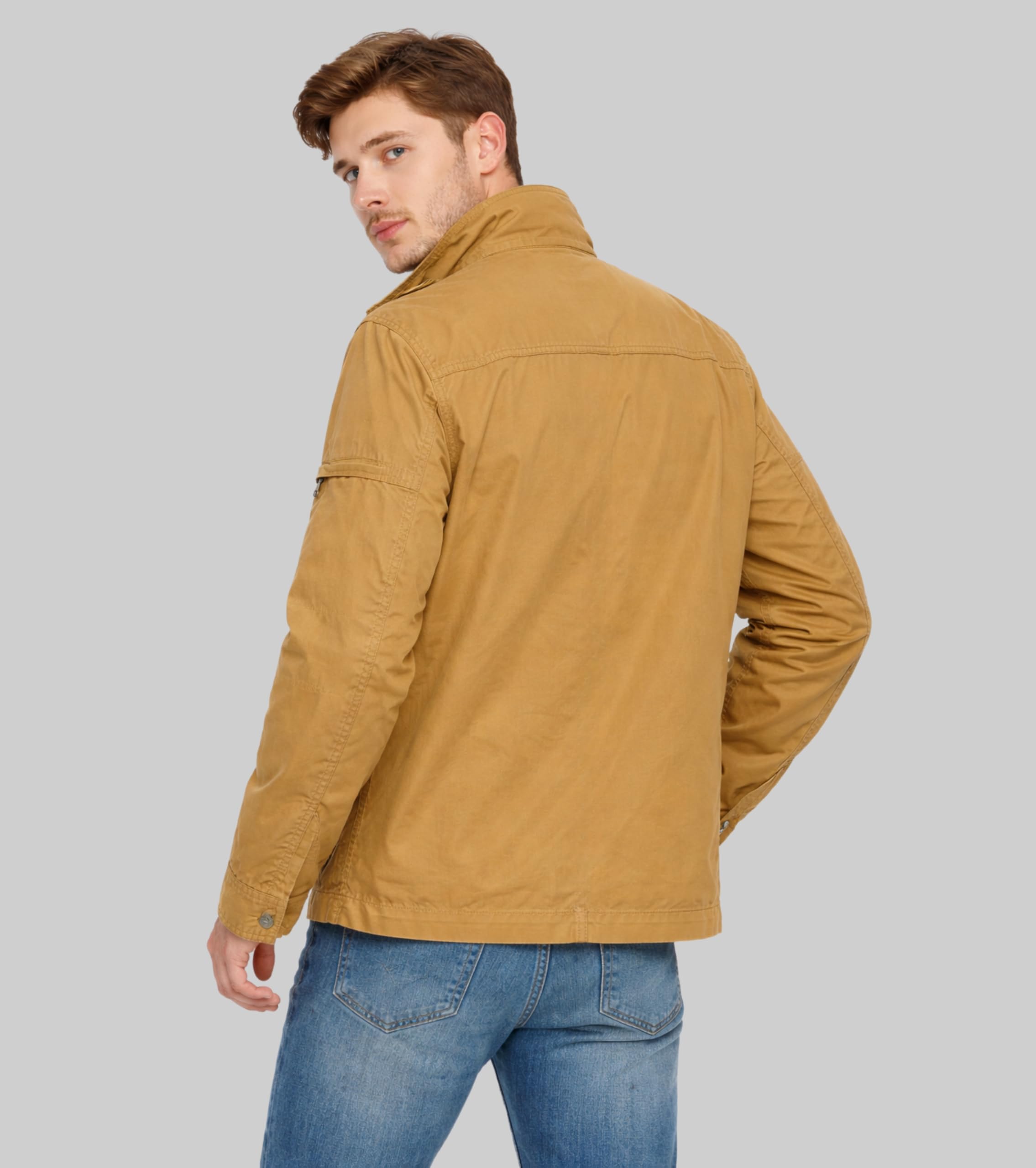 L'MONTE Men's Imported Winter-Ready Cotton Jacket - Stylish Design with Multiple Pockets, Stand Collar, and Relaxed Fit for Outdoor & Casual Wear (Earthy Yellow, M) 2