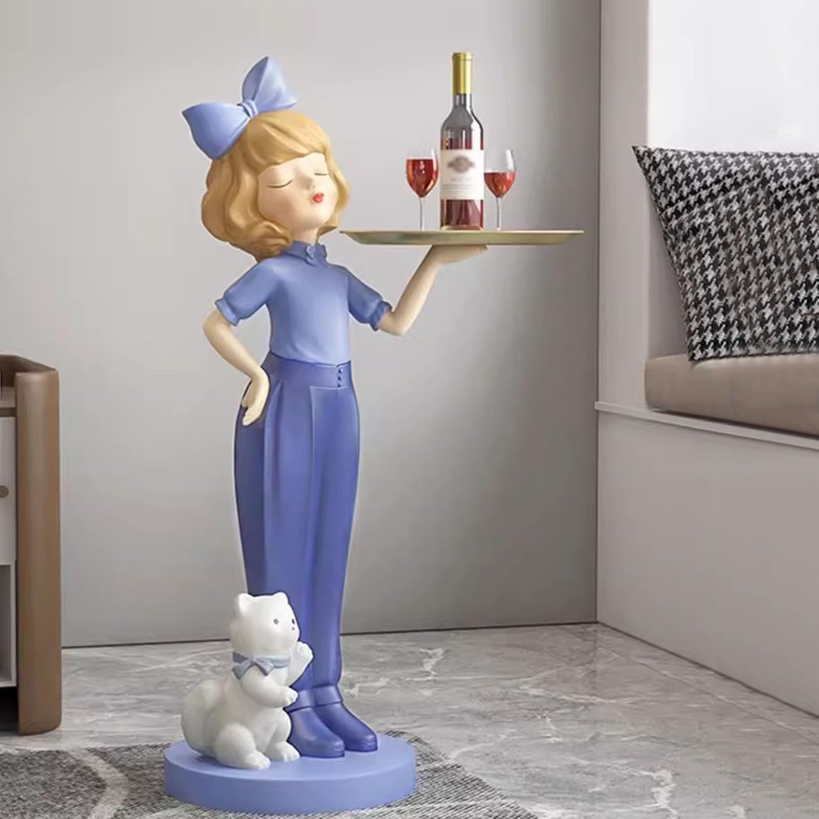 Ornamentos de Escultura de Resina con Bandeja de Almacenamiento de Mantenimiento, Bandeja de Piso Grande con Adornos de Chicas de Arco, decoración Moderna del hogar para una Vida Elegante
