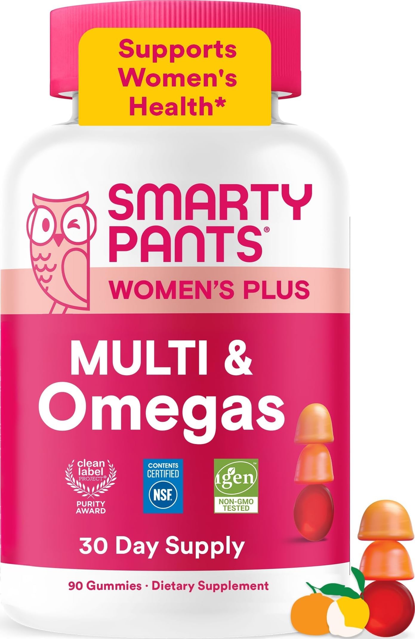 Women's Multivitamin Gummies, Omega 3 DHA/EPA, Methylfolate, CoQ10, Vitamin D3, C, B12, B6, A, K, Zinc, Three Fruit Flavors, 90 Count (30 Day Supply)