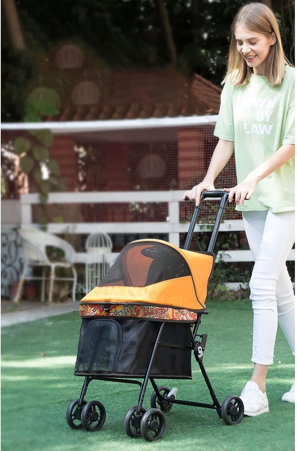 Folding Lightweight Pet Travel Cart 4 Wheels Cat Dog Cage Stroller Handlebar Height Adjustable Multi-Directional Ventilation Inlet and Outlet Holds Pets Up to 10 Kg / 22 Lbs(Black)