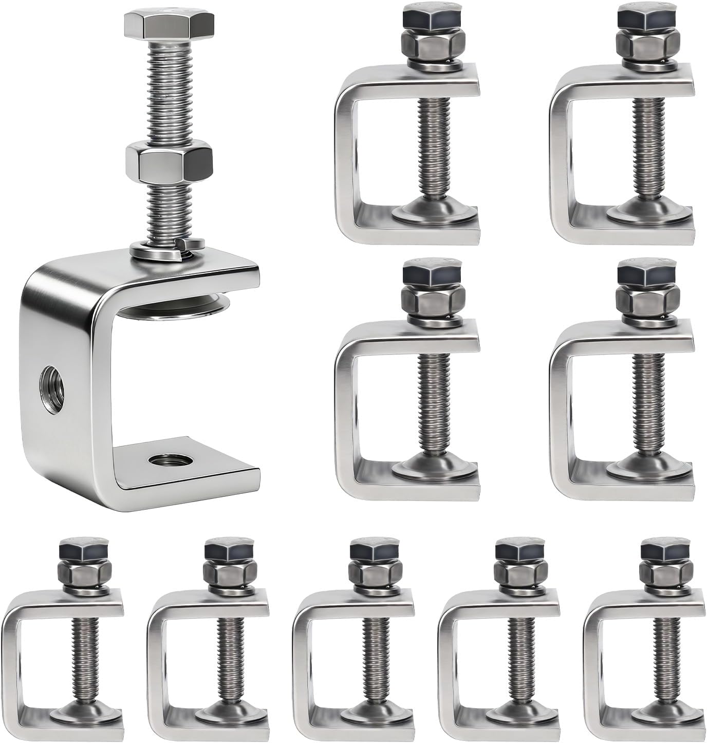 10 Pieces 304 Stainless Steel C-Clamps, Mini 1 Inch Jaw Width with Wide Opening, Durable Metal Clamp for Woodworking, Metalworking, Mounting and Welding Projects