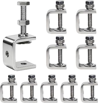 10 Pieces 304 Stainless Steel C-Clamps, Mini 1 Inch Jaw Width with Wide Opening, Durable Metal Clamp for Woodworking, Metalworking, Mounting and Welding Projects